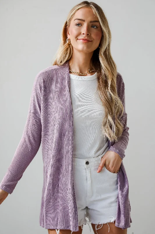 Cotton blend – Mix of cotton and synthetic fibers for comfortFINAL SALE - Easygoing Essence Lavender Corded Cardigan