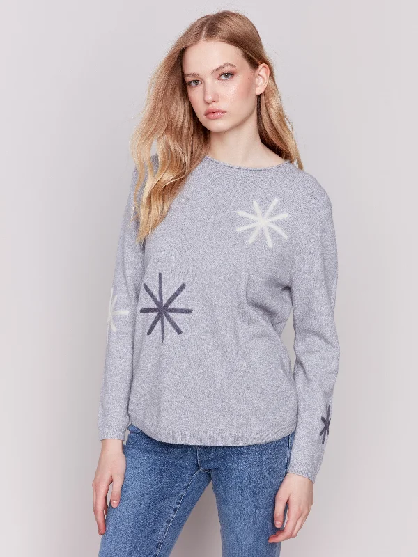 Cashmere – Luxurious, soft wool from goatsEmbroidered Snowflake Sweater - Light Grey