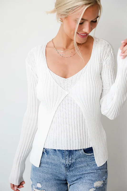 Crew neck – Round neck, classic styleFINAL SALE - Essential Companion Ivory Ribbed Knit Cardigan Top