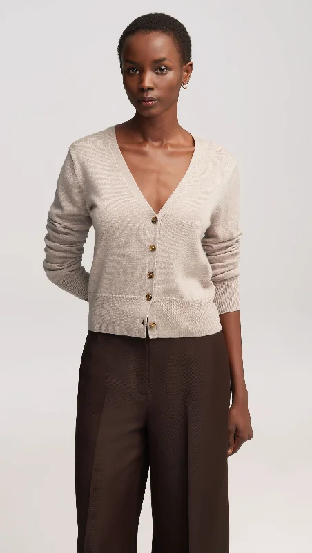 Shawl collar – Soft, wide collar for a draped effectEveryday Knit Crew Cardigan in Merino Wool | Beige