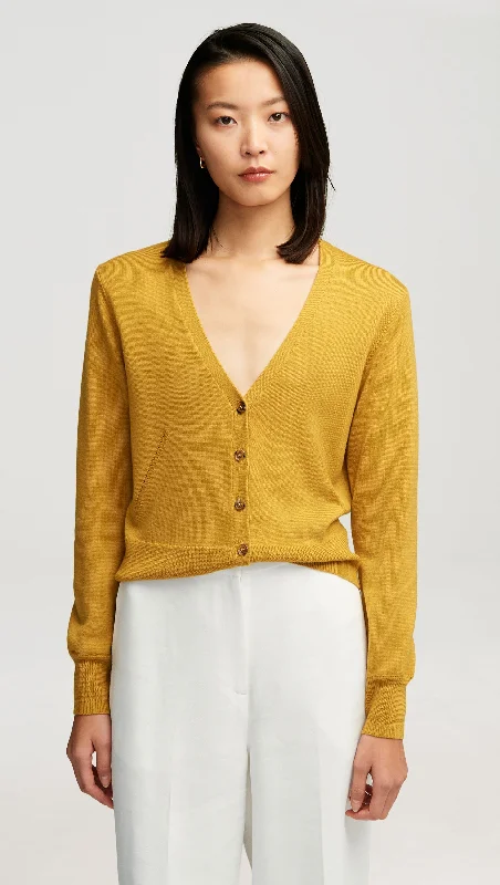 Belted – With a belt or sash for a defined waistEveryday Knit Crew Cardigan in Merino Wool | Mustard