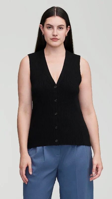 Crew neck – Round neck, classic styleEveryday Knit Rib Waistcoat in Viscose Wool | Black