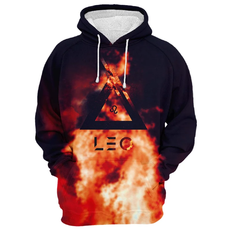 Hoodie with pockets – Hooded sweatshirt that includes a kangaroo pocket or side pocketsFiery Leo Hoodie