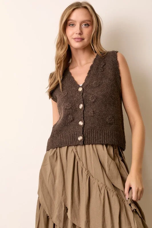 Cardigan – Open-front sweater, often buttoned or with a tieFloral Knit Vest