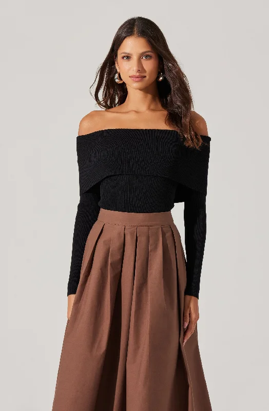 Crew neck – Round neck, classic styleFoldover Ribbed Off Shoulder Sweater