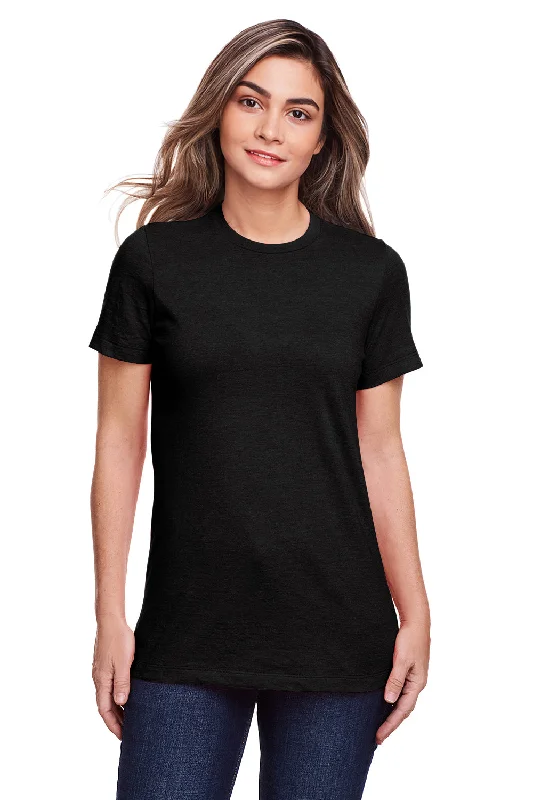 Tunic – Longer T-shirt, often reaching the hips or thighs, worn as a tunic topGildan Womens Softstyle CVC Short Sleeve Crewneck T-Shirt - Pitch Black