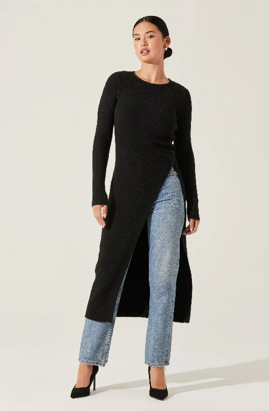 Crew neck – Round neck, classic styleRibbed Hi Slit Button Sweater