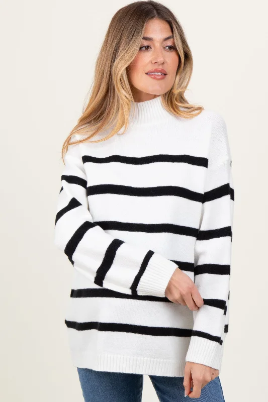 These keywords help define the specific style or feel of a sweater, allowing for more targeted searches or descriptions. Are you looking for a particular sweater style or just exploring different options?Ivory Striped Oversized Mock Neck Maternity Sweater