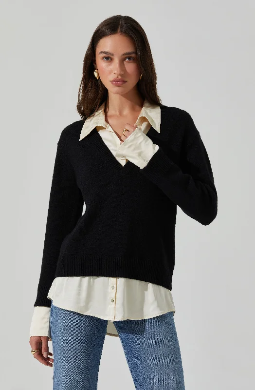 Cardigan – Open-front sweater, often buttoned or with a tieJianna Mixed Media Layered Sweater