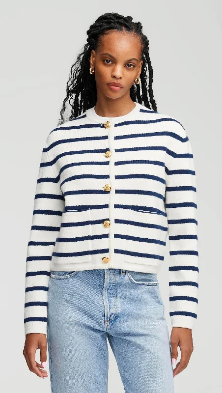 Chunky – Thick, oversized knit for a cozy lookKnit Jacket in Merino Wool | Cream/Navy Stripe