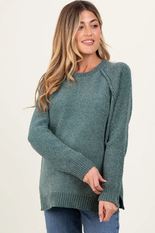 Cotton blend – Mix of cotton and synthetic fibers for comfortLight Olive Raglan Knit Maternity Sweater