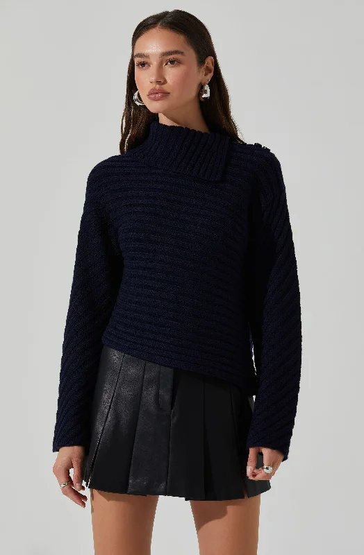 Cropped – Shortened length, above the waistMelita Folded Collar Ribbed Sweater