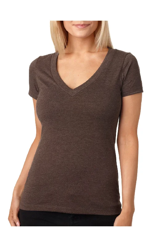 Henley – T-shirt with a buttoned placket (usually a few buttons near the collar)Next Level Womens CVC Jersey Short Sleeve V-Neck T-Shirt - Espresso Brown - Closeout