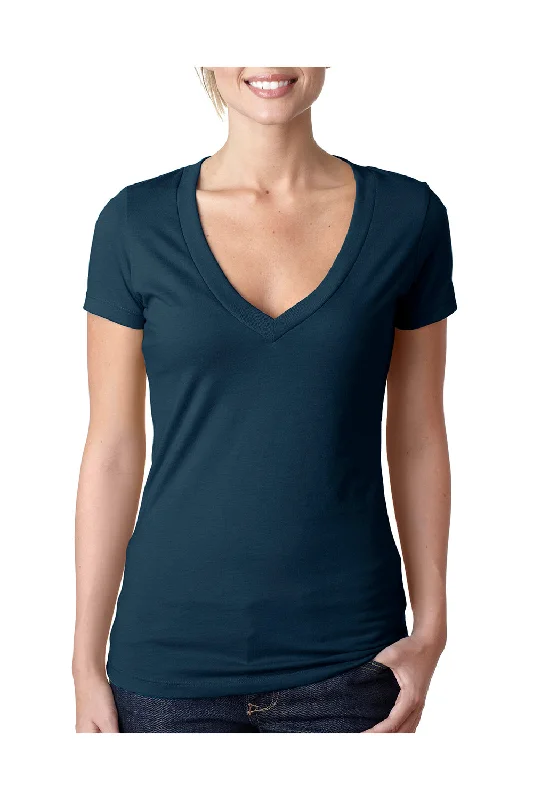 V-neck – V-shaped neckline for a more flattering lookNext Level Womens CVC Jersey Short Sleeve V-Neck T-Shirt - Midnight Navy Blue - Closeout