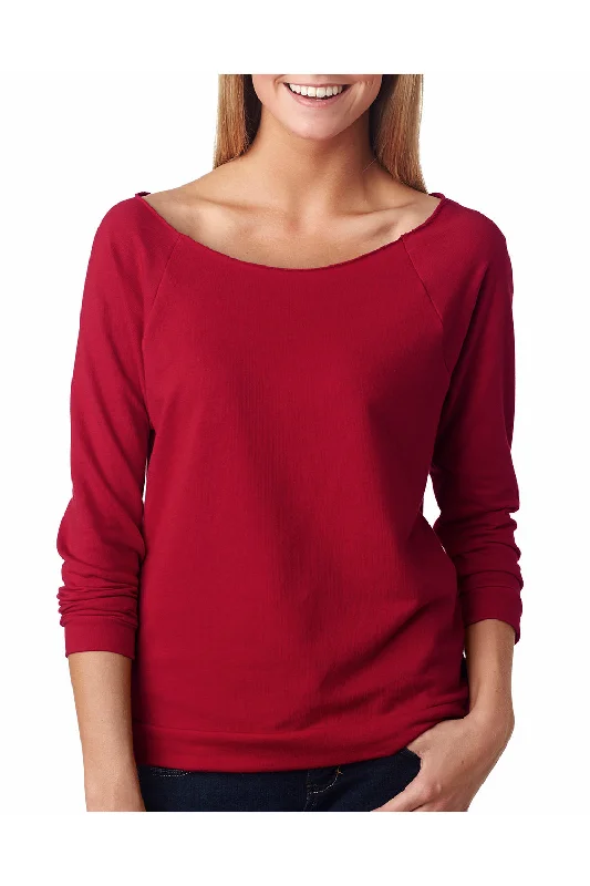 Tunic – Longer T-shirt, often reaching the hips or thighs, worn as a tunic topNext Level Womens French Terry 3/4 Sleeve Wide Neck T-Shirt - Cardinal Red - Closeout