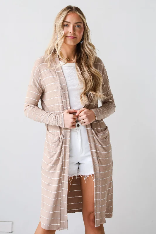 Cropped – Shortened length, above the waistFINAL SALE - Piper Striped Longline Lightweight Knit Cardigan