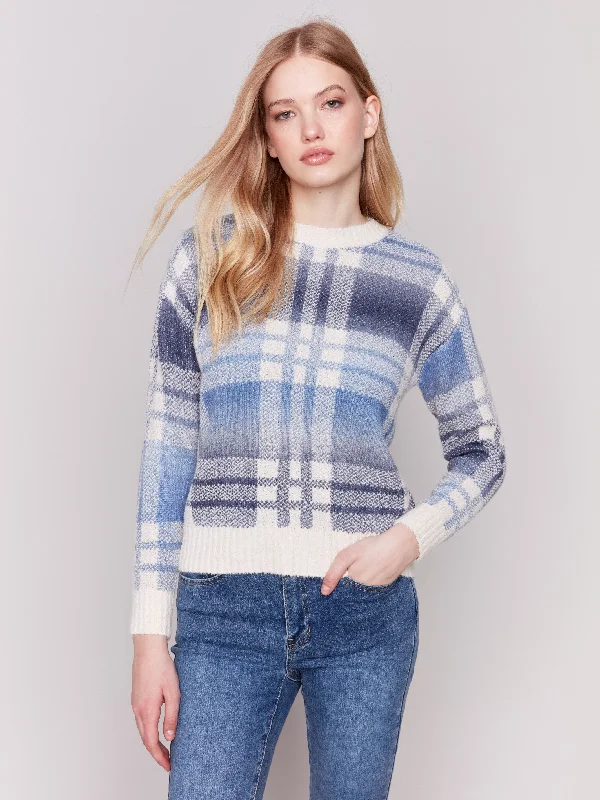 Cotton blend – Mix of cotton and synthetic fibers for comfortPlaid Space Dye Sweater - Frost