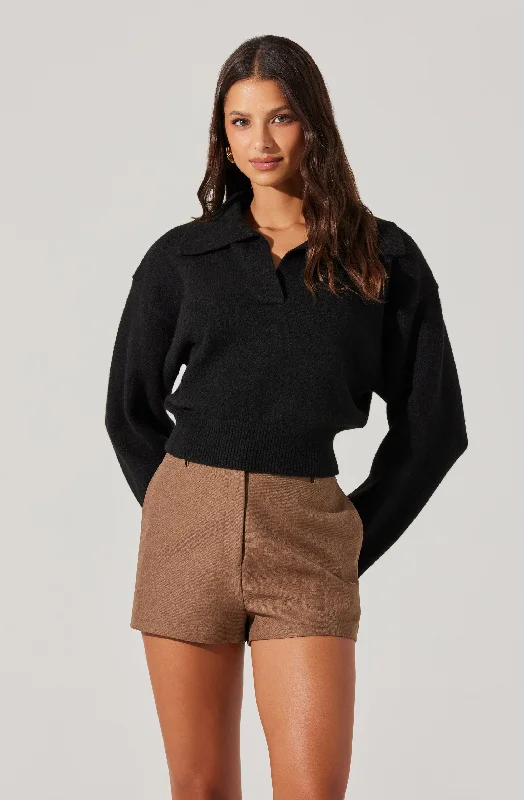 Belted – With a belt or sash for a defined waistLong Sleeve Polo Sweater