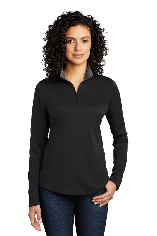 Zip-up hoodie – Hoodie with a front zipper for easy wearPort Authority Womens Silk Touch Performance Moisture Wicking 1/4 Zip Sweatshirt - Black/Steel Grey