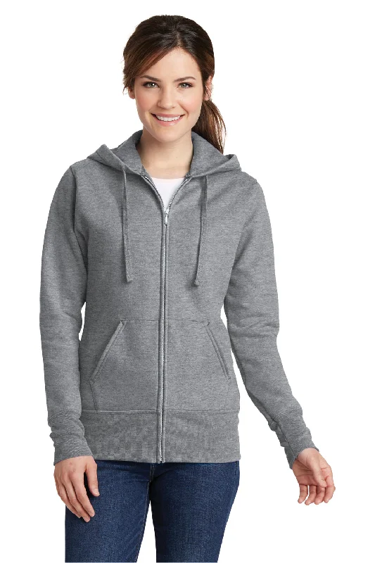 Cowl neck hoodie – Hoodie with a soft, draped collar that creates a relaxed, cozy feelPort & Company Womens Core Pill Resistant Fleece Full Zip Hooded Sweatshirt Hoodie - Heather Grey