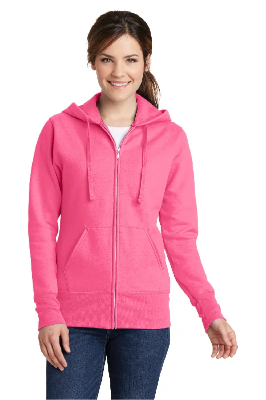 Raglan sleeve hoodie – Hooded sweatshirt with diagonal seam lines extending from the collarPort & Company Womens Core Pill Resistant Fleece Full Zip Hooded Sweatshirt Hoodie - Neon Pink