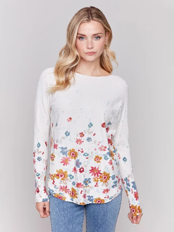 Merino wool – Soft, fine wool for warmth and breathabilityPrinted Plush Knit Sweater - Floral