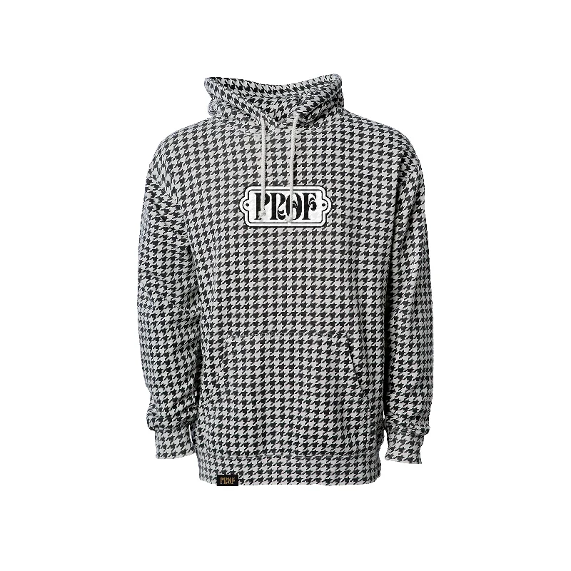 Hoodie with pockets – Hooded sweatshirt that includes a kangaroo pocket or side pocketsPROF "Nametag" Houndstooth Pullover Hoodie