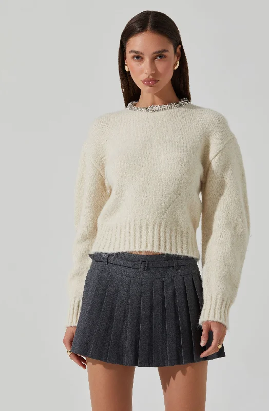 Drop shoulder – Sleeves that hang lower than the shoulder seam for a relaxed fitRowyn Embellished Collar Sweater