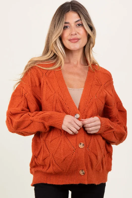 V-neck – Sweater with a V-shaped necklineRust Diamond Knit Button Up Maternity Sweater Cardigan