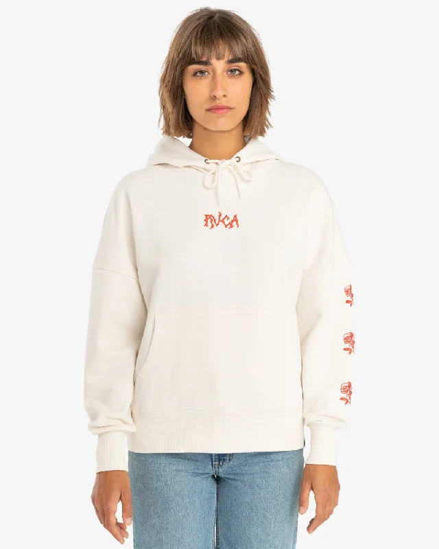 Tech hoodie – Sweatshirt made from high-tech, moisture-wicking fabrics, sometimes with built-in features like headphones or USB charging portsRVCA Womens Roses Only Pullover Hoodie - Salt