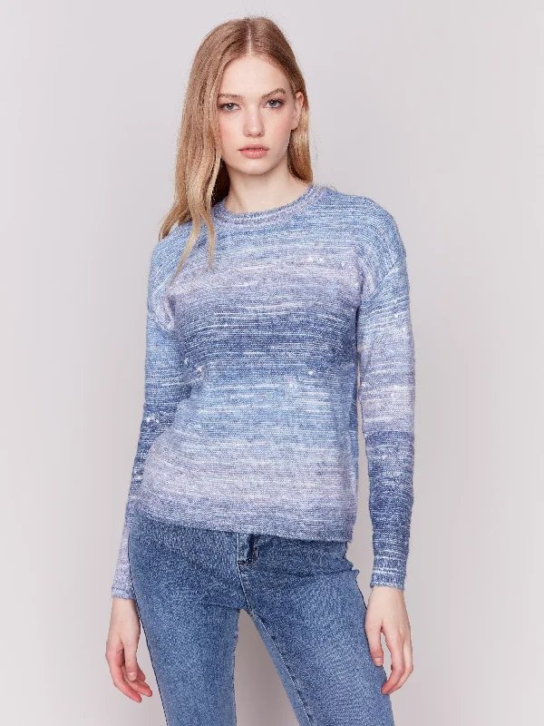 Cashmere – Luxurious, soft wool from goatsSpace Dye Knit Sweater with Drop Shoulders - Blue