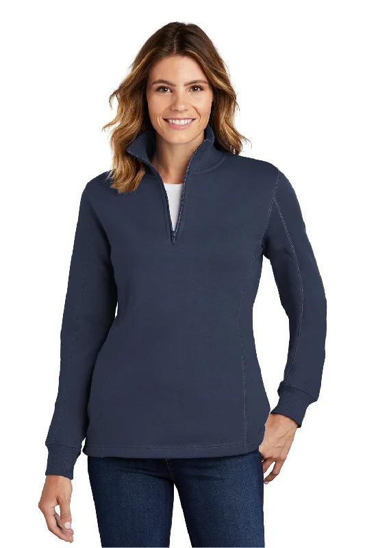 Fitted sweatshirt – Sweatshirt that fits snugly to the body, providing a more tailored lookSport-Tek Womens Shrink Resistant Fleece 1/4 Zip Sweatshirt - True Navy Blue