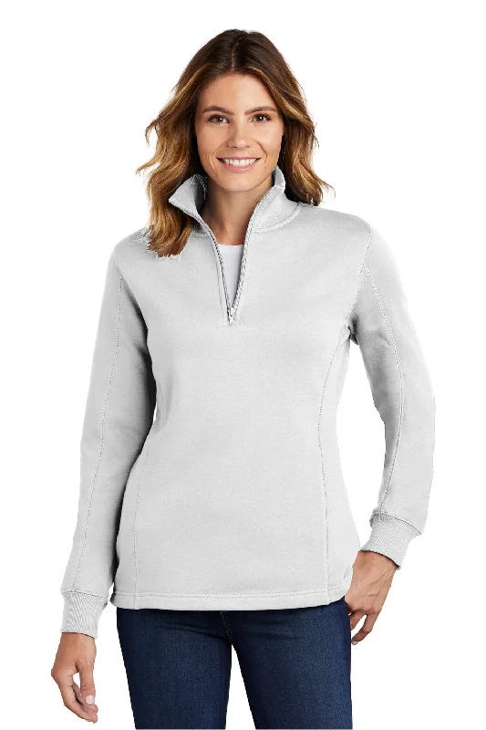 V-neck sweatshirt – Sweatshirt with a V-shaped neckline, less common than crew or hooded necksSport-Tek Womens Shrink Resistant Fleece 1/4 Zip Sweatshirt - White