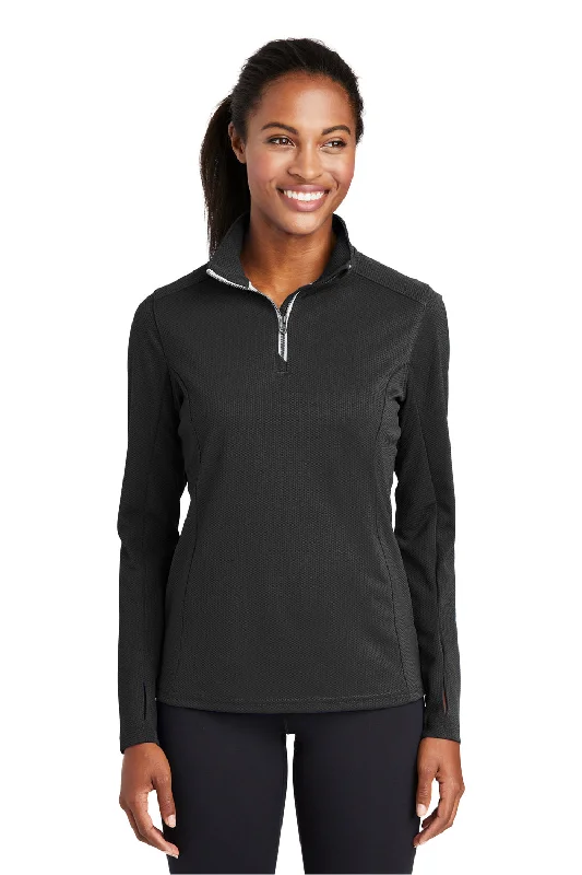 Banded hem hoodie – Sweatshirt with an elastic or ribbed band at the bottom to keep it in placeSport-Tek Womens Sport-Wick Moisture Wicking 1/4 Zip Sweatshirt - Black