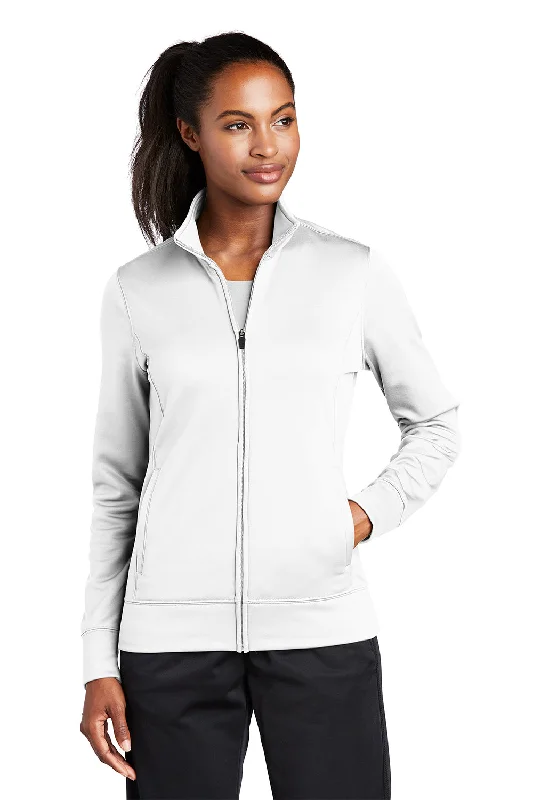 Raglan sleeve hoodie – Hooded sweatshirt with diagonal seam lines extending from the collarSport-Tek Womens Sport-Wick Moisture Wicking Fleece Full Zip Sweatshirt - White