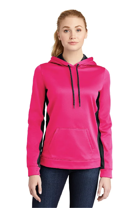 Raglan sleeve hoodie – Hooded sweatshirt with diagonal seam lines extending from the collarSport-Tek Womens Sport-Wick Moisture Wicking Fleece Hooded Sweatshirt Hoodie - Neon Pink/Black