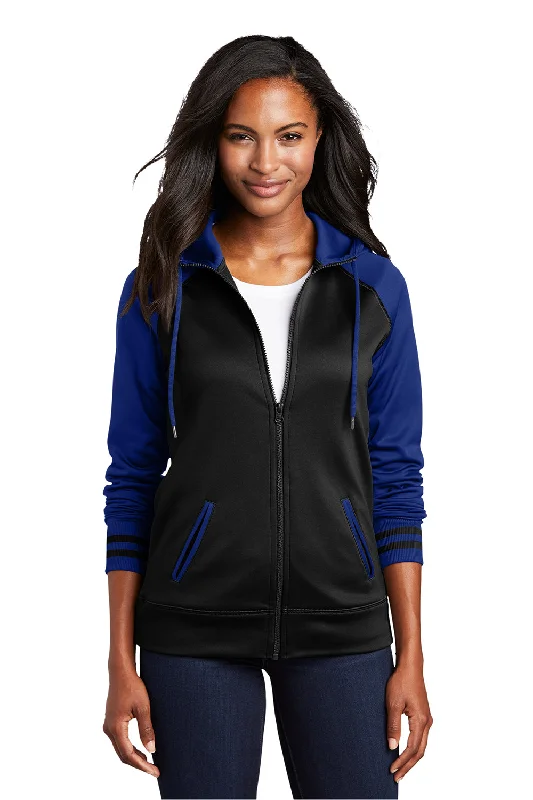 Cowl neck hoodie – Hoodie with a soft, draped collar that creates a relaxed, cozy feelSport-Tek Womens Sport-Wick Moisture Wicking Fleece Hooded Sweatshirt Hoodie - Black/True Royal Blue