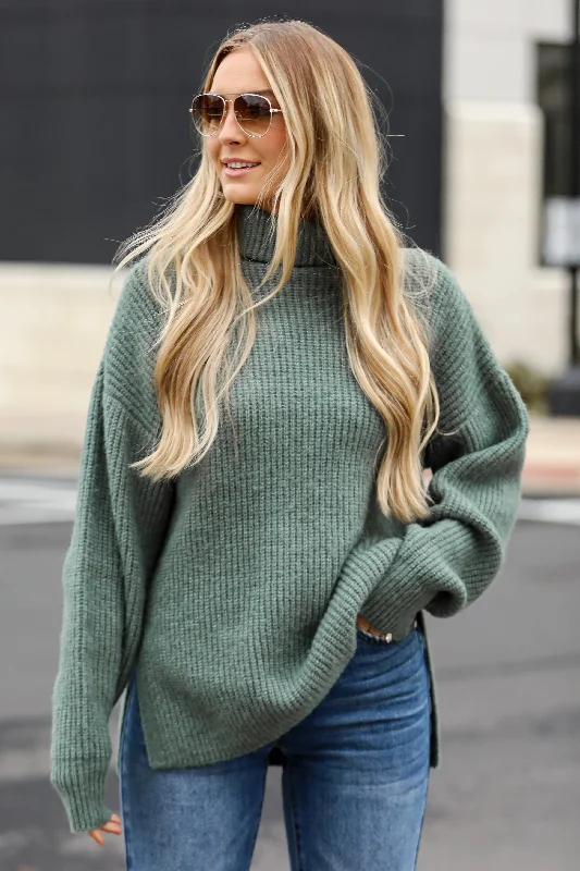 V-neck – Sweater with a V-shaped necklineFINAL SALE - Stay Right There Sage Turtleneck Oversized Sweater