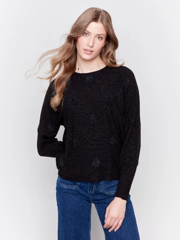 Cropped – Shortened length, above the waistFaux Fur Polka Dot Sweater - Black