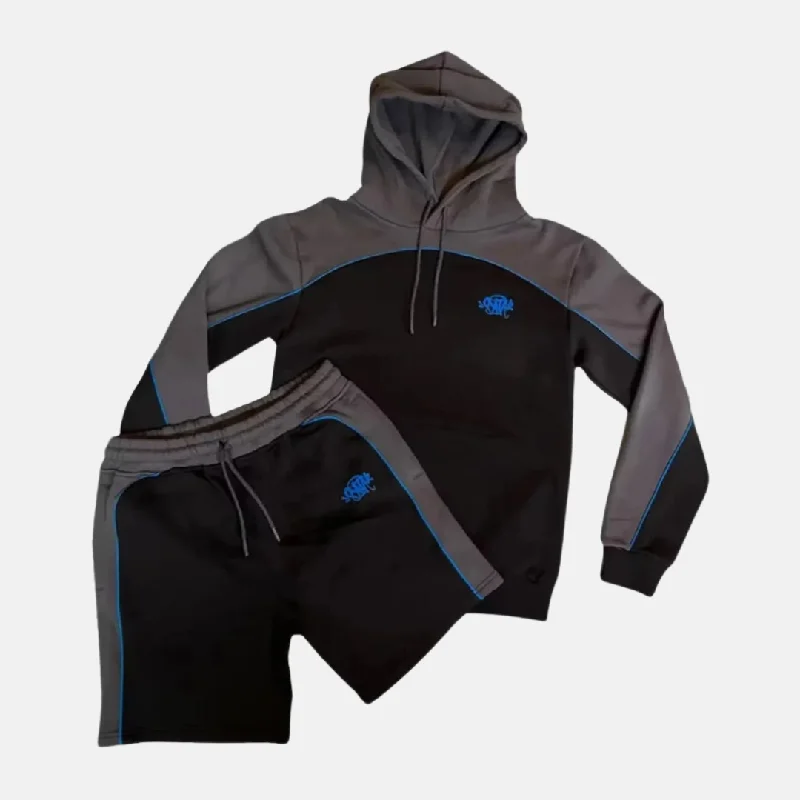 Cap sleeve – Short sleeve that covers only the shoulderSyna Logo Pipe Hoodie Shorts Set - Black/Blue