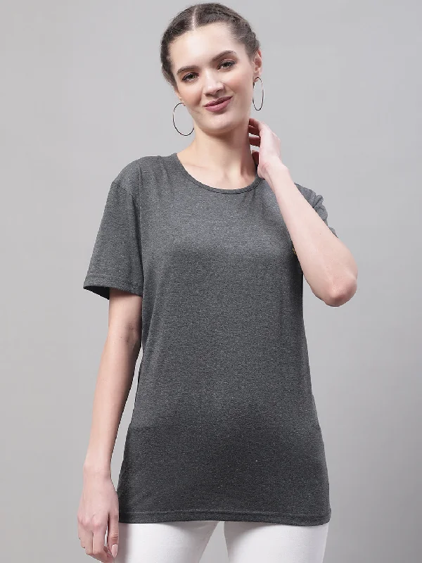 Long sleeve – Full-length sleeve, great for layeringVimal Jonney Round Neck Cotton Solid Anthracite T-Shirt for Women