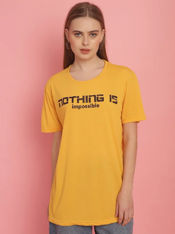 Ringer – T-shirt with contrasting colored trim around the neckline and sleevesVimal Jonney Printed Yellow Round Neck Cotton Half sleeves Tshirt For Women