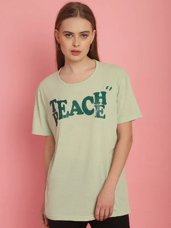 Faded – Pre-washed or faded look for a vintage vibeVimal Jonney Printed Green Round Neck Cotton Half sleeves Tshirt For Women