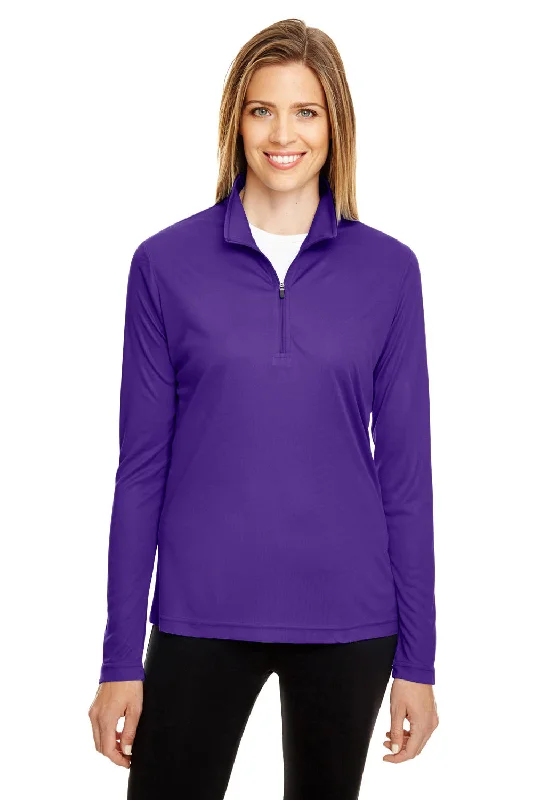 V-neck sweatshirt – Sweatshirt with a V-shaped neckline, less common than crew or hooded necksTeam 365 Womens Zone Performance Moisture Wicking 1/4 Zip Sweatshirt - Purple