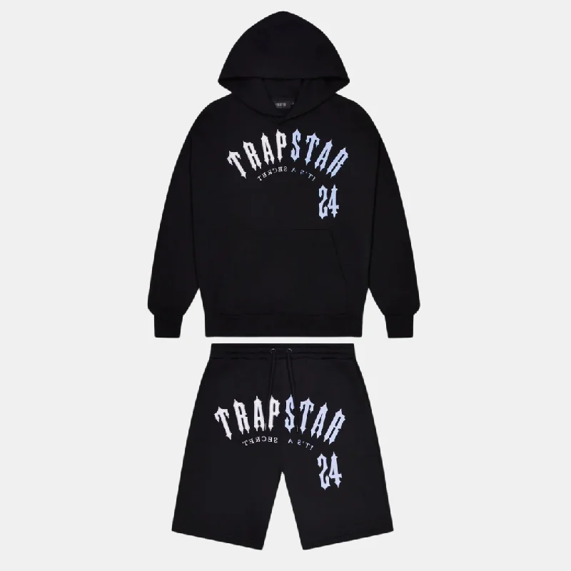 Vented hem – Slits or small openings at the bottom of the T-shirt for a relaxed fitTrapstar Split Arch Irongate Hooded Shorts Set - Black/Blue