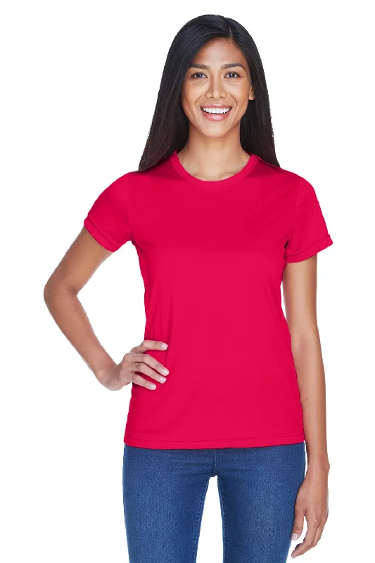 Vented hem – Slits or small openings at the bottom of the T-shirt for a relaxed fitUltraClub Womens Cool & Dry Performance Moisture Wicking Short Sleeve Crewneck T-Shirt - Red