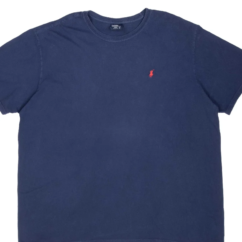 Raglan sleeve – Diagonal seam extending from the underarm to neckline, giving a sporty lookVINTAGE POLO RALPH LAUREN CLASSIC NAVY BLUE TEE SHIRT 1990S 2XL