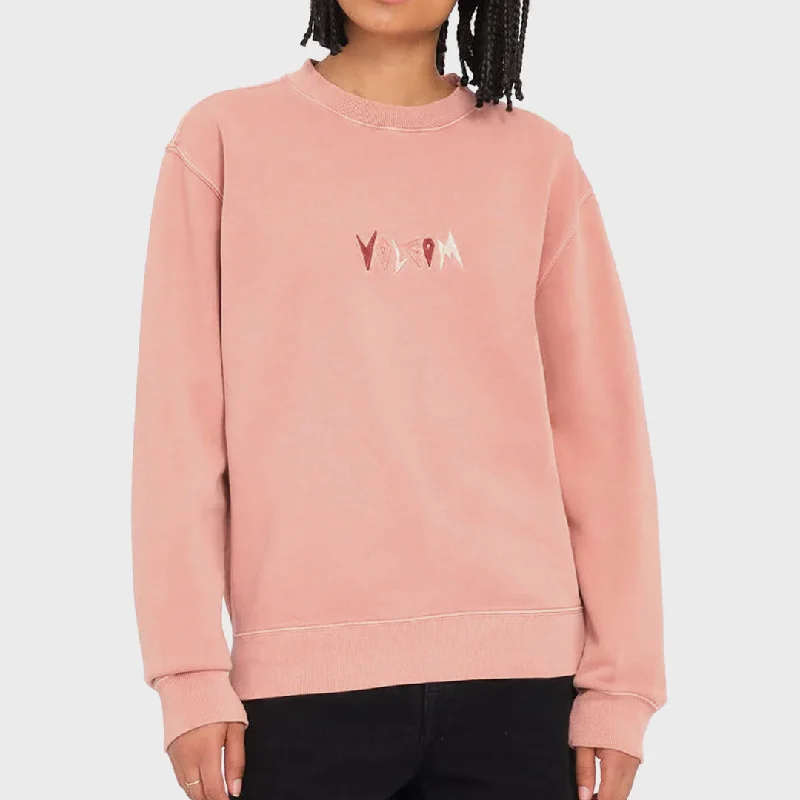 V-neck sweatshirt – Sweatshirt with a V-shaped neckline, less common than crew or hooded necksVolcom Womens Spikstone Sweatshirt - Mauve Rose