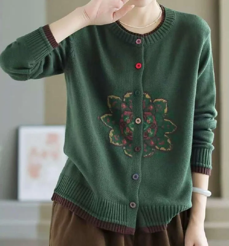 Long sleeve – Full-length sleevesWomen Casual Embroidered Knitted Sweater Cardigan