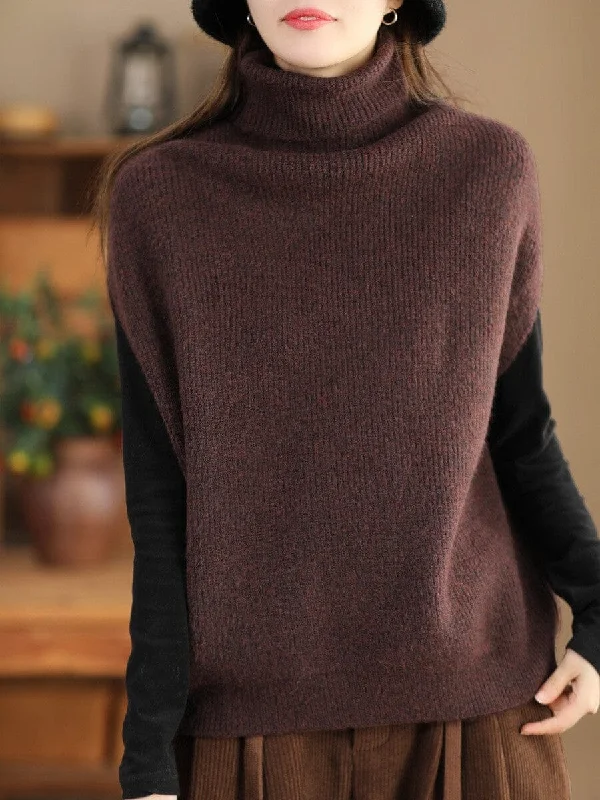 Crew neck – Round neck, classic styleWomen Spring Minimalist Knitted Turtleneck Sleeveless Sweaters